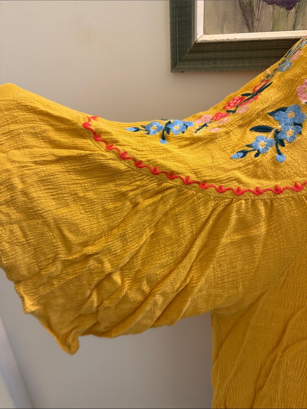 Embroidered Boho Women’s Top - Mustard - Picture 6 of 12